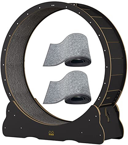 Katzenlaufrad, schwarzes Katzen-Übungsrad, Indoor-Katzenlaufbandspielzeug mit 2 austauschbaren Teppichlaufbahnen, leises Katzenlaufrad – einfach zu montieren und zu warten (Größe: 100 cm/39,