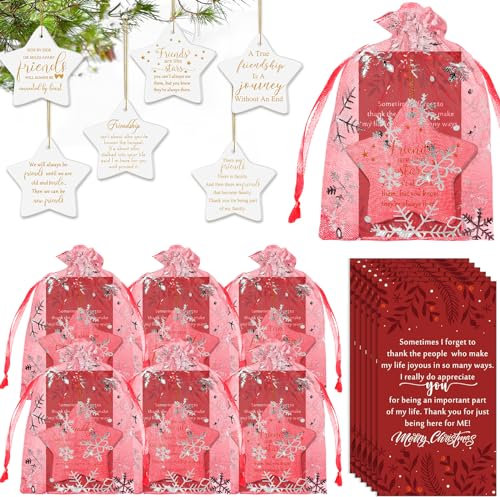 Suzile Freundschaft Weihnachtsschmuck Langstreckenschwester Weihnachten Ornament Geschenk Runde Schwestern Freunde Ornamente mit Urlaubskarten Organza Geschenkbeutel für Weihnachtsbaumschmuck (Stern,