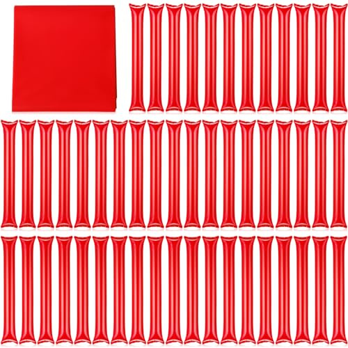 ZCYSRLQIN 50 Pcs Thunder Sticks Thicken Sporting Cheerleading Team Spirit Sticks Cheering Plastic Clapper Inflatable Noise Makers Sporting Cheers Basketball Football Events Dance Party (Red)