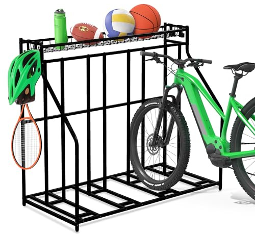YES4ALL 4-Bike Stand, Bike Storage Rack, Bicycle Floor Rack for Garage Organizer, Indoor Sporting Gear Storage Station