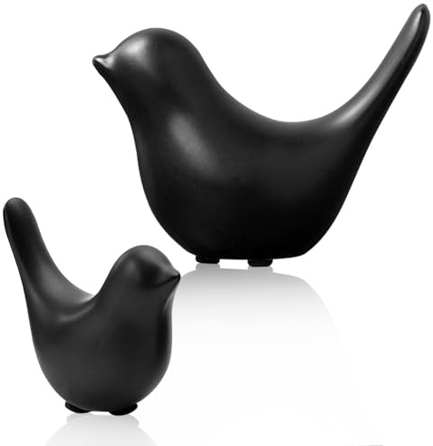 WIYETY fågel staty fågel figurer: 2 stycken keramik fågel dekoration, moderna djurskulpturer, fåglar porslin för dekoration ornament vardagsrum sovrum kontor skrivbord skåp (svart)