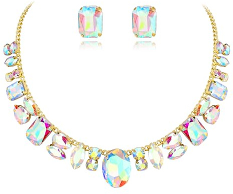 EVER FAITH Strass Halskette mit Ohrstecker, schillernd Kristall Hochzeit Party Kostüm Statement Schmuck Sets für Damen