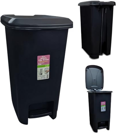 Slim Pedal Kitchen bin with Lid Plastic Indoor/Outdoor Sanitary Garbage Clinical Waste Bin Living Room Recycling Trash Garden Dustbin Home Office Bathroom Kitchen (Black, 40L)