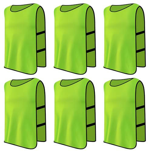 Ehuihuan 6 stycken fotbollsvästar, barnset. västar för sport och träning, träningsväst, baskettröja för barn, sporttröja, tröja för fotboll, nätboll, rugby, hockey, cricket och volleyboll, Grön, M