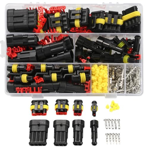 Car Waterproof Electrical Connector, 352Pcs 1/2/3/4/ Pin Electrical Wire Connector kits Car Spark Terminals Plug Connector for Motorcycle Scooter Boats Truck