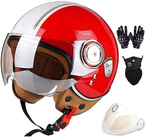 QJWMatic 3/4-Motorrad-Crash-Jet-Helm, Retro-Mopedhelm Jethelm Mit Visier, ECE-Zugelassener Für Erwachsene Für Männer Und Frauen B,XL61-62CM