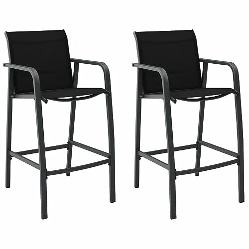 ShGaxin 2 stycken höga trädgårdsstolar, utomhusstolar, strandstol, trädgårdsstol, utomhusträdgårdsstolar, balkongstolar, svart textilen