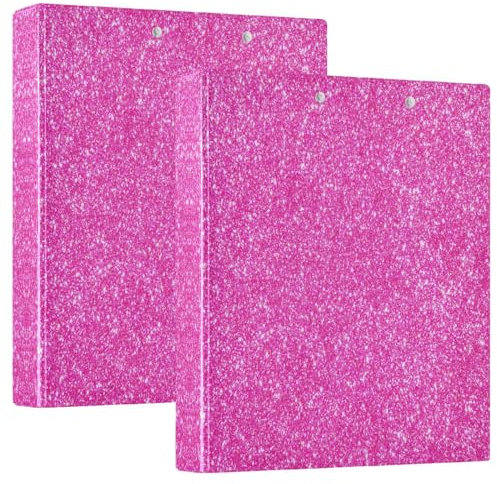 Quteprint Ringbuch mit 3 Ringen, Glitzer-Rosa, Galaxie-Stern, 3,8 cm, runder Ringordner mit 3 transparenten Innentaschen, Ordner-Organizer mit Klemmbrett für Büro, Zuhause, Schule, hält 200 Blatt, 1