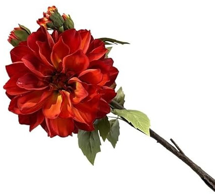 HUFFA 1 x künstliche Dahlien-Dahlie, künstliche Blume, Hochzeitsblume, Heimdekoration, Dahlie mit gebranntem Rand, groß rot