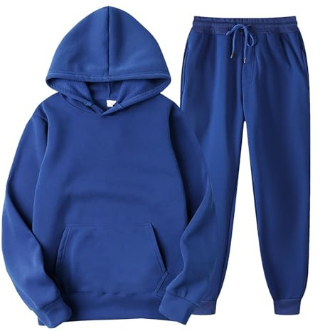 Gefomuofe Chándal para hombre de algodón de manga larga para tiempo libre, conjunto de sudadera, chándal, traje deportivo, traje de casa, traje de 2 piezas, ropa deportiva para hombre, chándal, azul,