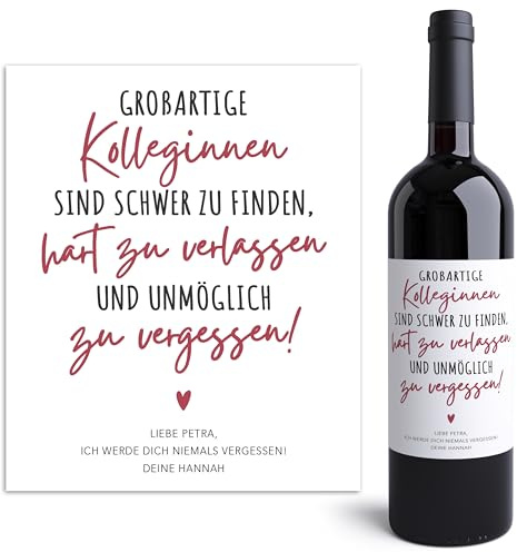 Abschiedsgeschenk Kollegin Weinetiketten personalisiert Arbeitskollegin Kollegin Abschied Jobwechsel Geschenk Weinflasche Flaschenetiketten selbstklebend 2 Stück | 10x12 cm