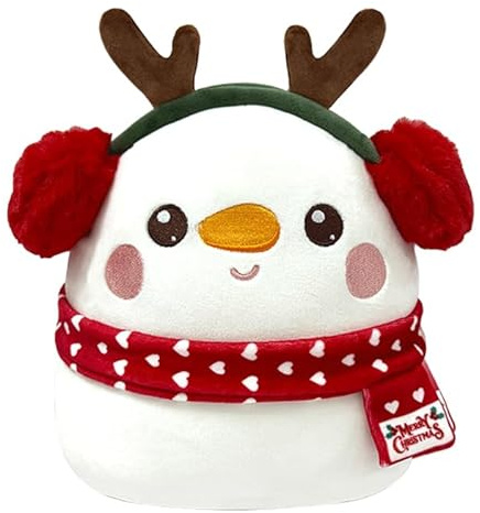 POPOYU pupazzo di neve di Natale peluche giocattolo, cuscino pupazzo di neve con una sciarpa d'amore con paraorecchie rosse, bambola di peluche carina bambola di peluche in morbido cotone, per bambini