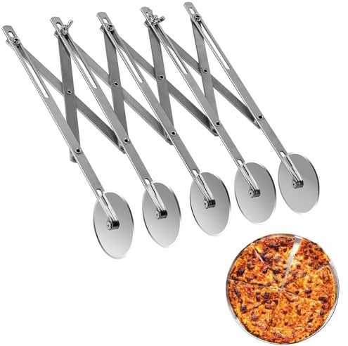 Xiciki Kucheneinteiler - Pizzaroller, Teigschneider, 5 Räder Pizzaschneider, Verstellbarer Teigschneider, Pizzaschneider Edelstahl,Tortenteiler für Kuchen,Pizza, Verstellbarer von 1,2 bis 12,2 cm