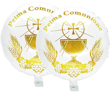TLDSHOP® - Globos para fiesta de primera comunión - De Mylar - para helio o aire - varios modelos y ofertas (individual o en par) - Producto seleccionado: (2 unidades x cáliz dorado)