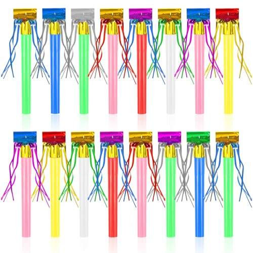 48Pcs New Years Noise Makers, Multicolored Metallic Fringed Party Blowouts New Years Eve Party Whistles Squawkers Party Noisemakers for New Year Birthday Baby Shower Party Supplies