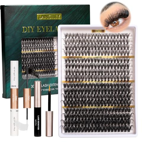 Cluster Lashes 320PCS Volume Individual Eyelashes 30D+40D+80D+100D Lash Extension Kit 12-20MM Natural Lash Clusters DIY Eyelash Extension Kit with Lash Bond and Seal Lash Tweezers-30+40+80+100D