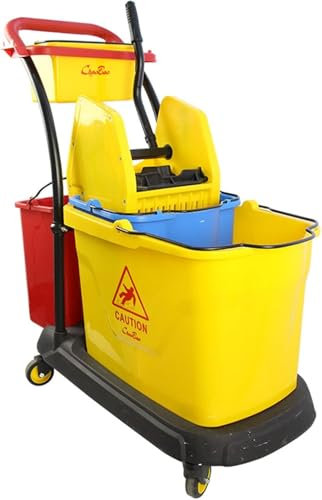 Premium-Hotel- und Reinigungswagen auf Rädern, Reinigungswagen, 35-Liter-Druck-Wasserwagen mit Doppelfass und Waschmopp-Eimer, mit Wasserfilter + Separator