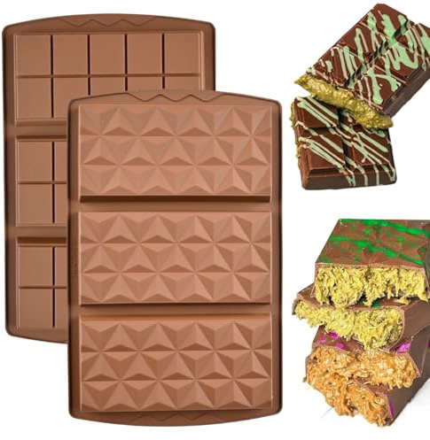 PTaizjjz 2PCS Chocolate Bar Moulds, Silicone Moulds Deep Chocolate Bar Mould Non-Stick Sweet Candy Mold Reusable DIY Baking Molds