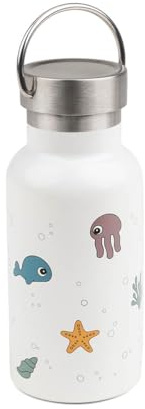 Done by Deer Bouteille isotherme en acier inoxydable Sea friends Beige – 350 ml Gourde isotherme pour enfants avec bouchon à vis – 6 heures pour chaud et 6 heures au froid, sans goût propre ni