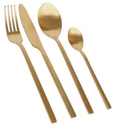 Argon Tableware 32 Piece Gold Stainless Steel Cutlery Set – Luxury Dining Set for 8 People with Knives, Forks, Spoons & Teaspoons – Dishwasher Safe Elegant Tableware