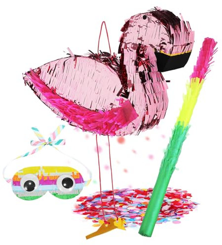 Yardwe Flamingo-piñata Aus Papier Mit Pinata-sticks Und Augenbinde Für Geburtstagsparty-dekoration Witziges Party-spiel Für Junge Mädchen