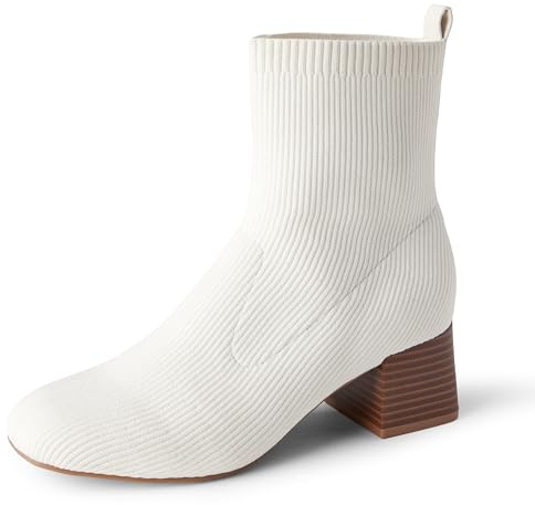 Amazon Essentials Women's Knit Stretch Ankle Boots, Ivory, 9.5