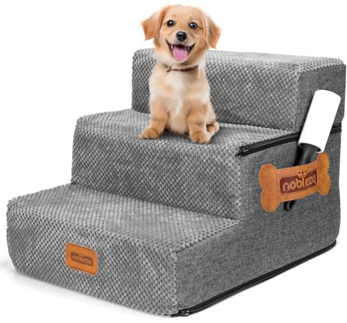 Nobleza Escalera para Perros, Rampa para Perros, Escalera para Cama de Perros Pequeños para Perros y Gatos, Escaleras para Perros Mascotas de 3 Escalones con Rodillo Quitapelusas