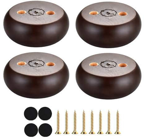 Michanco 30MM Furniture Legs 1 Inch Set of 4,Round Short Replacement Wood Bun Feet for Couch Sofa Ottoman Screw in Espresso