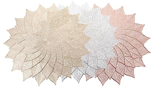 Amosfun Tovaglietta Rotonda in PVC Laminato Dettaglio Oro 6Pezzi per Tavolo da Pranzo e Riunioni, Design Moderno Raffinato