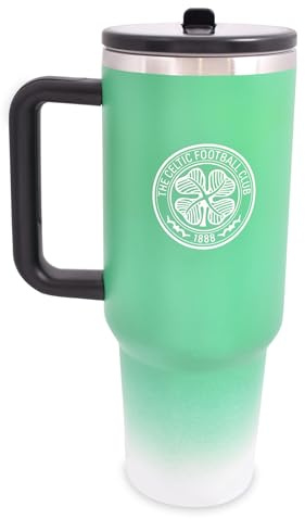 Hy-Pro Bouteille isotherme sous licence officielle Celtic 1,18 l avec poignée – Bouteille d'eau en métal avec paille – Bouteille d'eau portable pour le sport et un usage quotidien – Design en acier