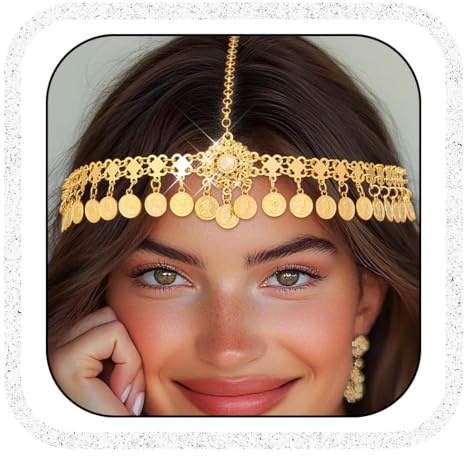 IYOU Münzen Boho Kopfkette Schmuck Gold Pailletten Kopfschmuck Vintage Stirn Kostüm Haarschmuck für Damen