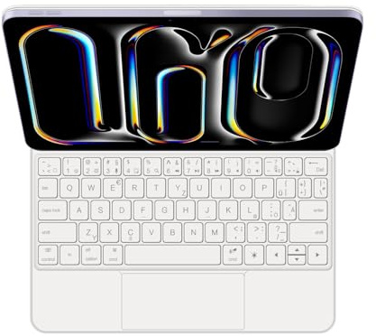 GUPENAA Funda con Teclado para iPad Pro 11'' (M4) 2024, Contiene Ñ, Soporte Flotante Mágico Voladizo, Retroiluminación 7 Colores, Trackpad Integrado,Blanca,German