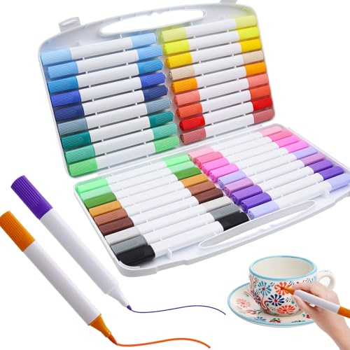ZHIQIN 36er Set Porzellanstifte Doppelspitze Acrylstifte Wasserfest Keramikstifte Spülmaschinenfest Multimarker für Tassen Keramik Glas Steine Holz DIY Bastelprojekte