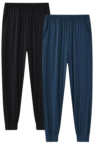 MoFiz Pantaloni Jogger Uomo Pigiama da Casa Morbidi con Tasche 2 Pezzi-A XXL