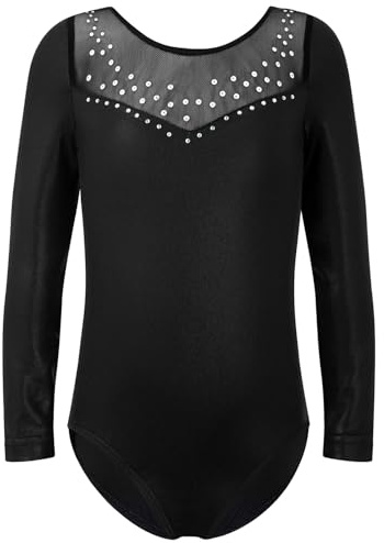 XiaoMoSha Leotards for Girls Long Sleeve Black Leotard for Girl Unitards Undergarment Leotard Nude Bodysuits for Ballet Dance Outfit Size ShinyBlack 4-5T
