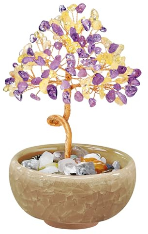 VLYX Albero della Vita in Quarzo Rosa Avvolto in Filo | Arte Artigianale con Gemme | Regalo per Ogni Occasione | Decorazione Casa e Ufficio | Regali di Natale
