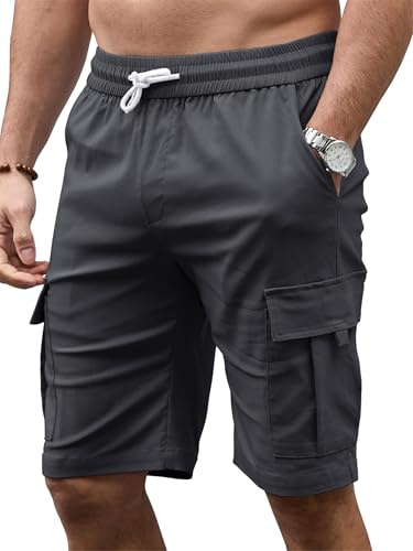 Tolaler Pantaloncini Cargo Uomo Estivi Pantaloni Corti Casual Coulisse Bermuda Shorts Vita Elasticizzata con Tasche Grigio Scuro L