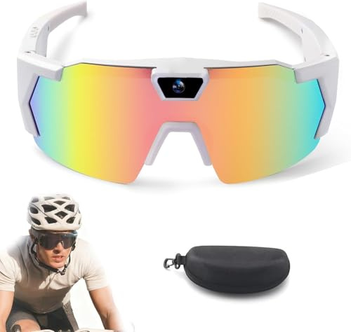 Dujuanus 4K HD Baseball Glasses with Camera, Lunettes intelligentes avec Caméra, Lunettes de Sport Caméra- Action Cam Bluetooth - pour Vélo/Moto/Randonnée/Ski (Colorful-A,64GB)