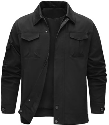 heekpek Giacca da Uomo Primavera Estiva Idrorepellente Giubbotto Mezza Stagione Leggero Casual Giacche con Tasche Multiple, Nero, L