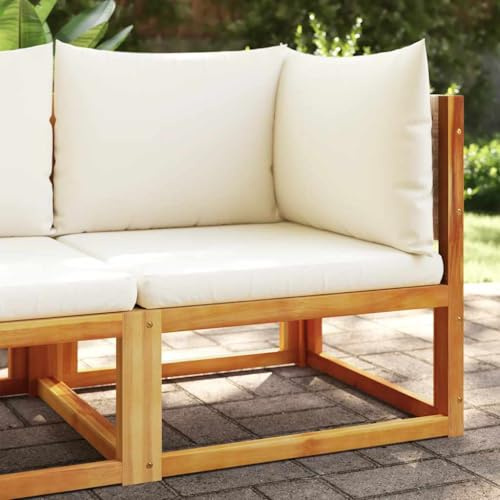 QUAHEAS Gartensofa-Ecke mit Kissen, Akazienholz & Rattan, Modulares Ecksofa für Terrasse, Balkon, Garten, Bequeme Outdoor Lounge
