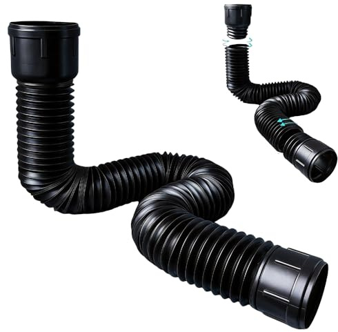Dachrinne Flexible Fallrohr Verlängerung, Rundes Regenrinnen Fallrohr Ablauf Dachrinnen für Fallrohr 80/100 mm Fallrohrverlängerungen Flexibel Regenrinne Verlängerung von 47 bis 150 cm (Schwarz)