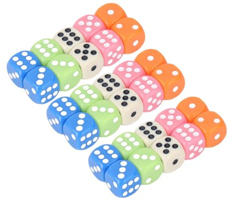 Yechiry Set di Dadi a 6 Facce, 30 Pezzi di Dadi di Plastica Colorati, 5 di Colori Traslucidi per Giochi da Tavolo, Apprendimento della Matematica e Classe