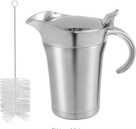 Gravy Boat with Lid, 450ml Stainless Steel Insulated Gravy Jug Sauce Pitcher with Brush,Silver Portable Double Wall Warmer Pitcher Sauce Jug for Family Dinner,Christmas,Birthday Party (Silver-1)
