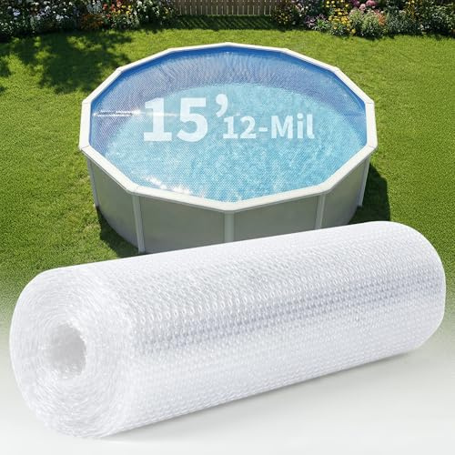 Blue Wave 15-ft Round Solar Pool Cover 12-Mil Clear – Solar Cover for Above Ground Pool, Thermal Bubble Blanket for Heat Retention & Reduced Evaporation