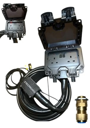 GERMODIFY Outdoor Armoured Extension Lead, 2 Gang, 5M-50M, Black, Grey, IP66 Weatherproof, Heavy Duty (BLACK, 15 METRE)