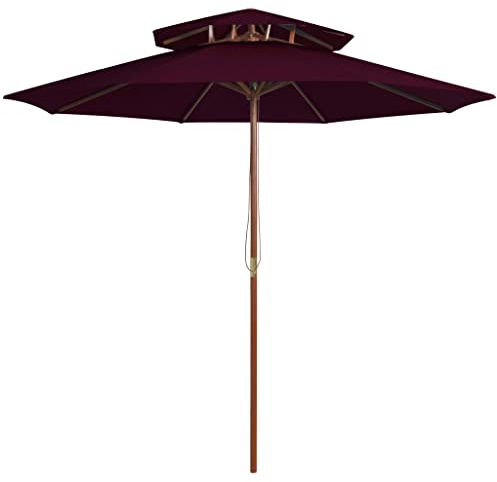 Mokuyary Doppeldeck Sonnenschirm 270x270 cm Holzstange Cremeweiß Balkon | Strandschirm klappbar, Gartenschirm, Marktschirm Sonnenschutz Balkonschirm Terrassenschirm für Garten, Terrasse, Strand