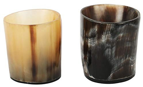 Handicrafts Home Handmade Horn Shot Glasses Set of 2-6.5 oz Natural Viking Drinking Whiskey Shots for Cocktails & Parties- Medieval Decor Gift Set for Men & Groomsmen- Unique Bar Shot