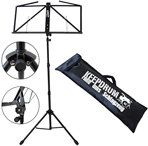 keepdrum MUS3 BK Notenstaender Notenpult Schwarz mit Tragetasche Bag