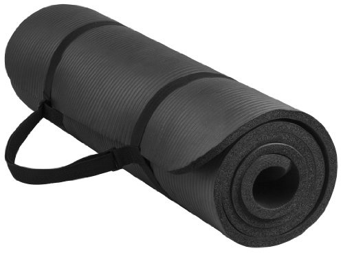 Everyday Essentials AP6BLK 1/2-Inch Extra Thick High Density Anti-Tear Exercise Yoga Mat with Carrying Strap, Black