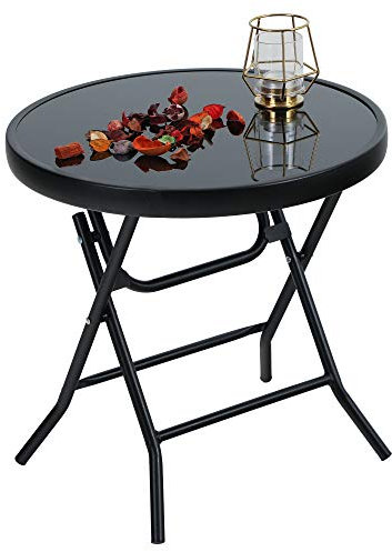PHIVILLA Table d'appoint, ronde, pliable, en verre et métal, petite table de balcon, résistante aux intempéries, facile à entretenir, pour balcon, jardin, terrasse, salon